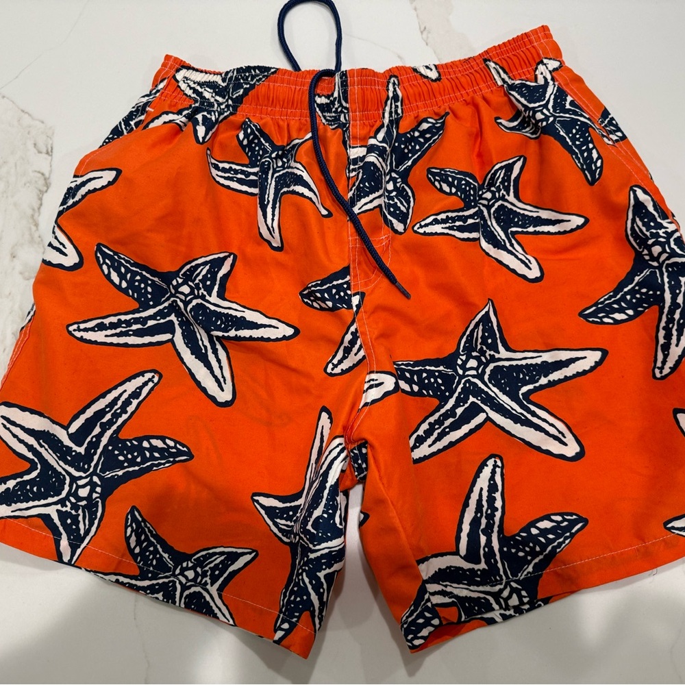 Vibrant Starfish Print Swim Trunks